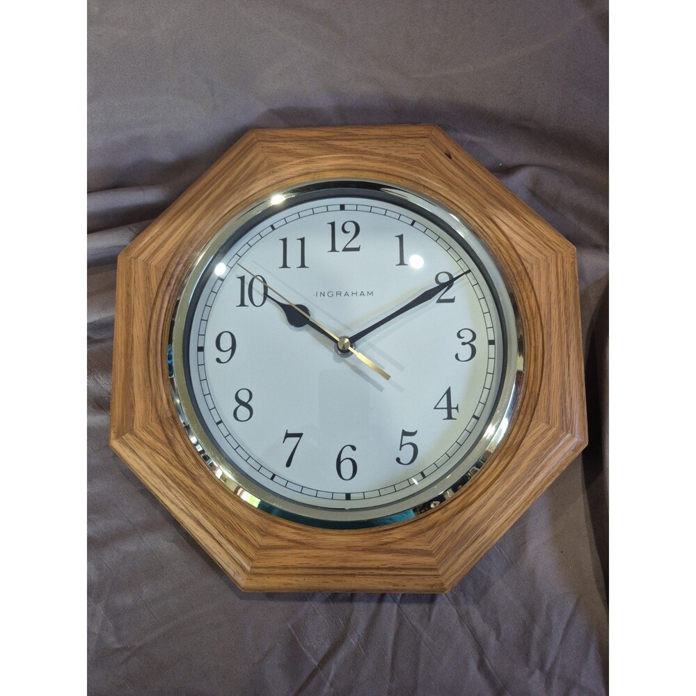 Vintage Ingraham 11.5" Octagonal Wooden Wall Clock Battery Operated